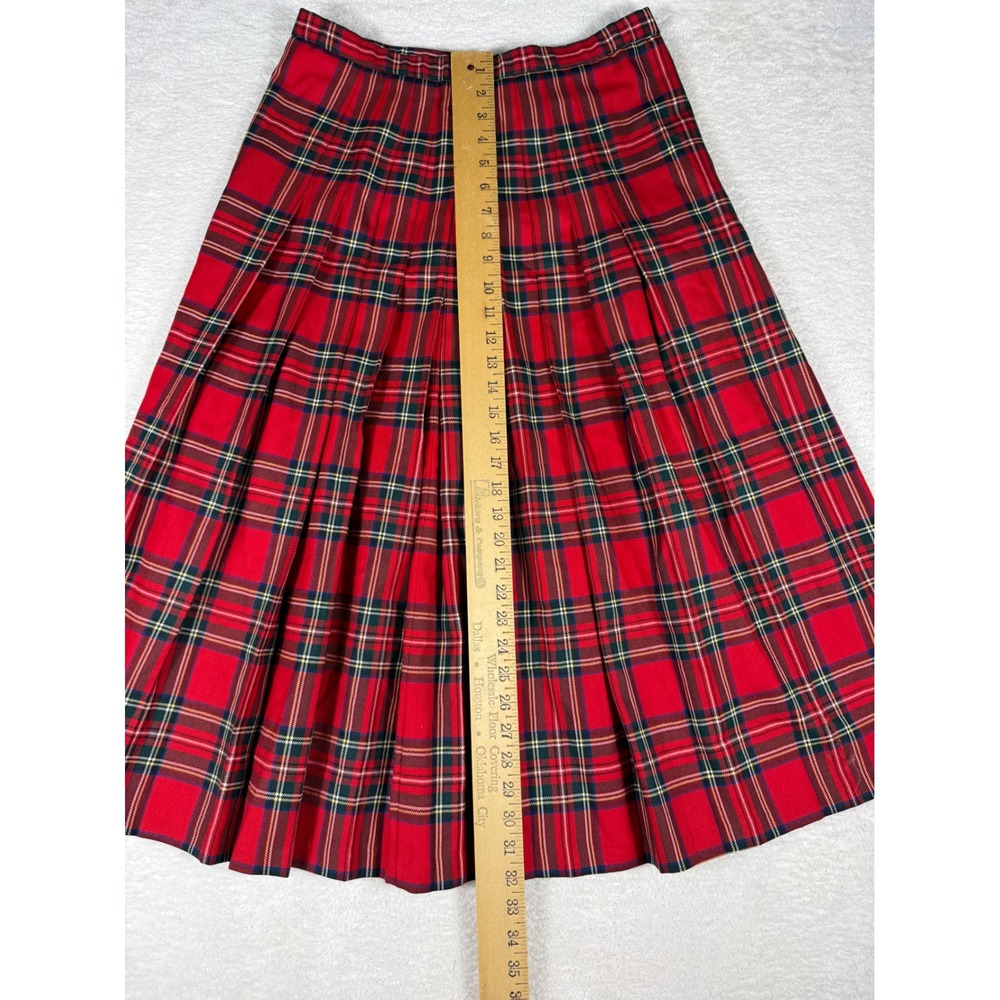 Pendleton Pleated Midi Skirt Womens 14 Red Plaid 100% Wool Vintage Preppy - Picture 2 of 8